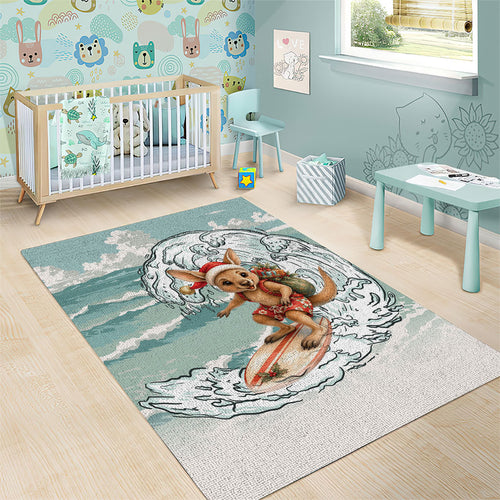 Aussie Festive Wallaby Christmas Area Rug Surf's up Santa Animal Lover