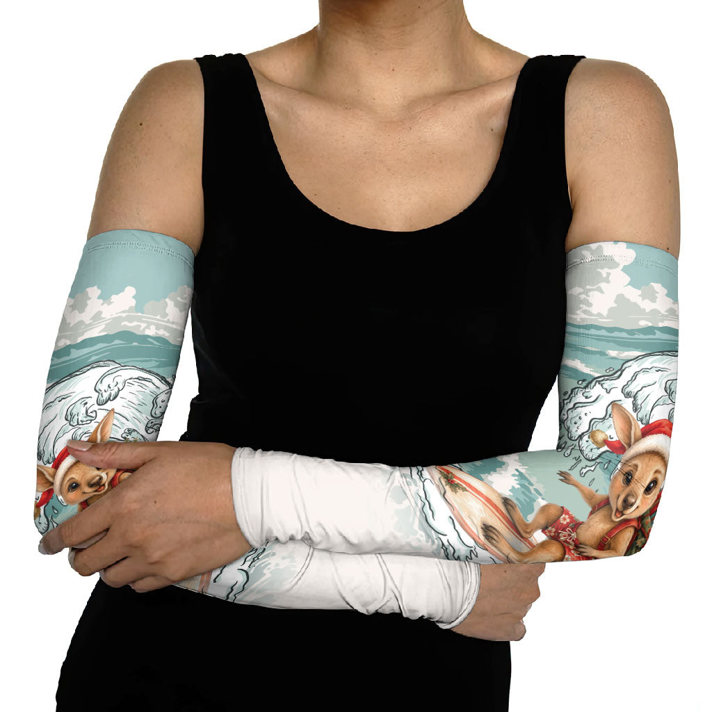 Aussie Festive Wallaby Christmas Arm Sleeves Surf's up Santa Animal Lover