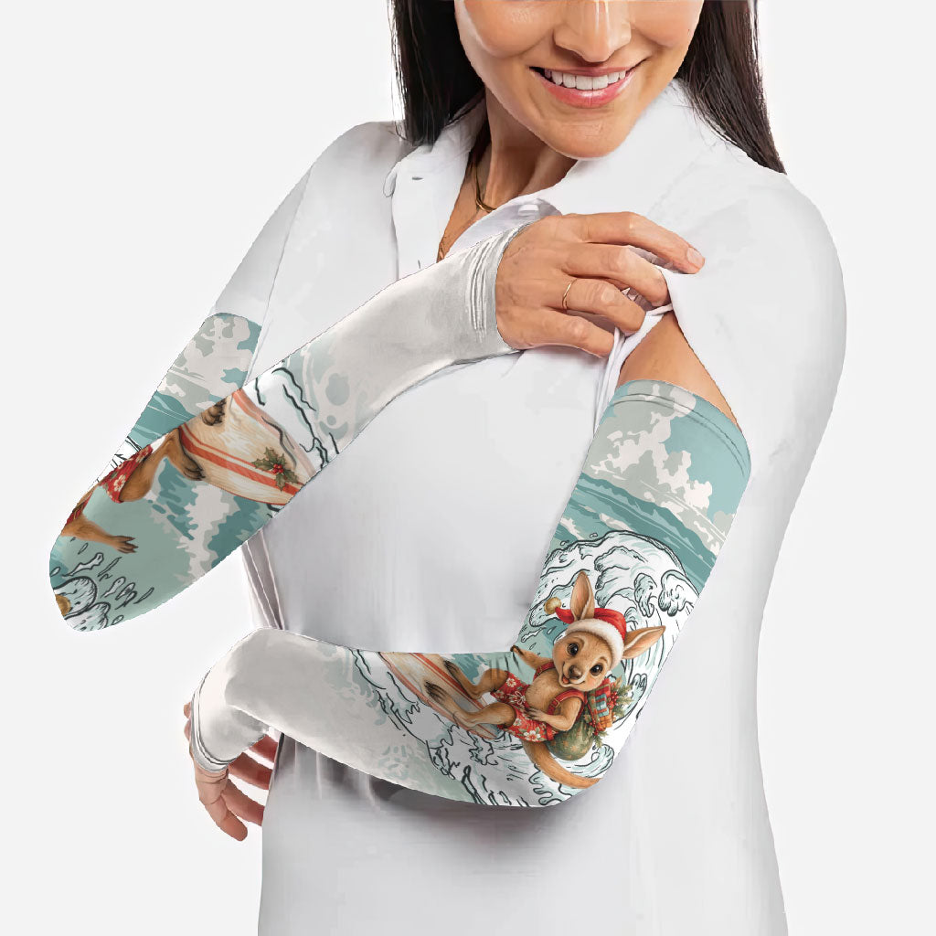 Aussie Festive Wallaby Christmas Arm Sleeves Surf's up Santa Animal Lover