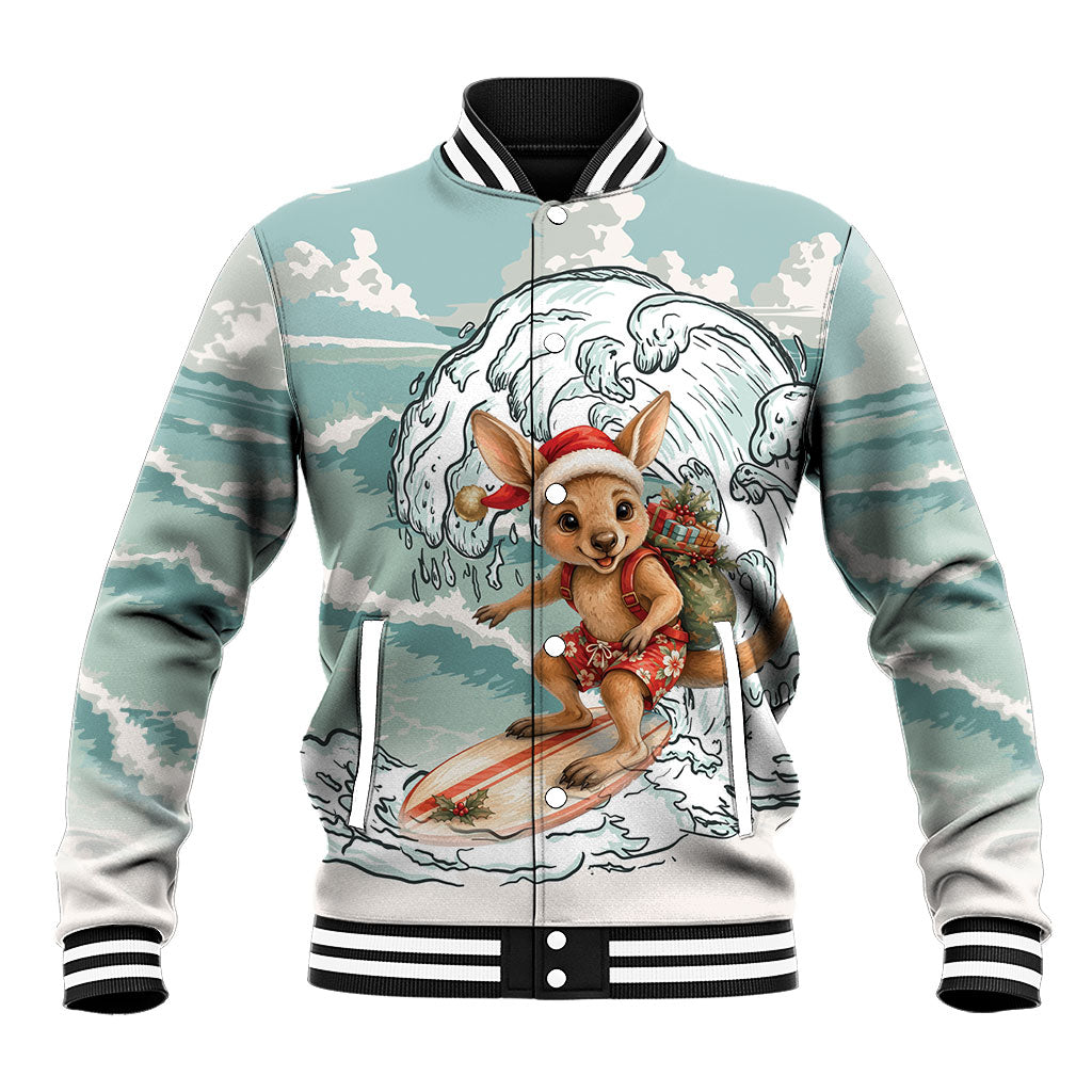 Aussie Festive Wallaby Christmas Baseball Jacket Surf's up Santa Animal Lover