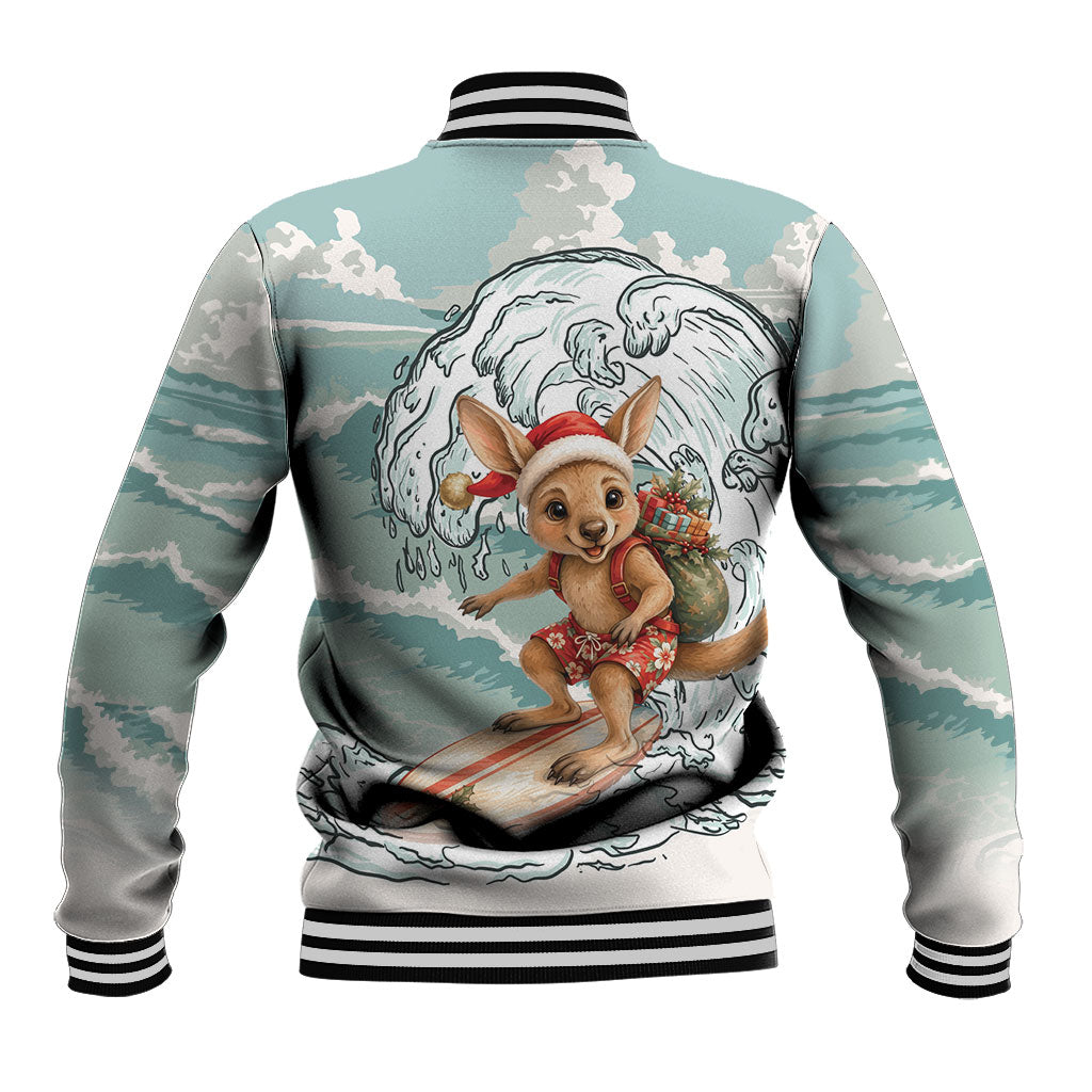 Aussie Festive Wallaby Christmas Baseball Jacket Surf's up Santa Animal Lover