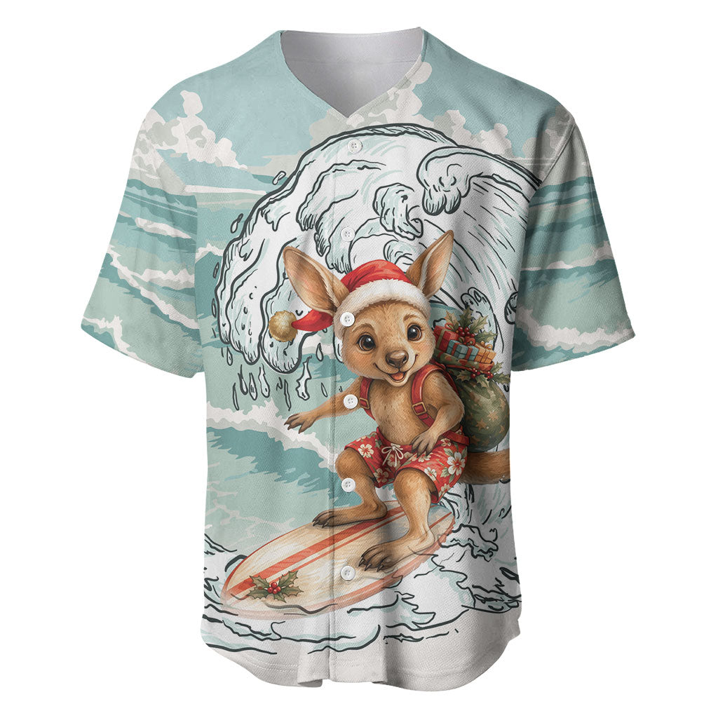 Aussie Festive Wallaby Christmas Baseball Jersey Surf's up Santa Animal Lover