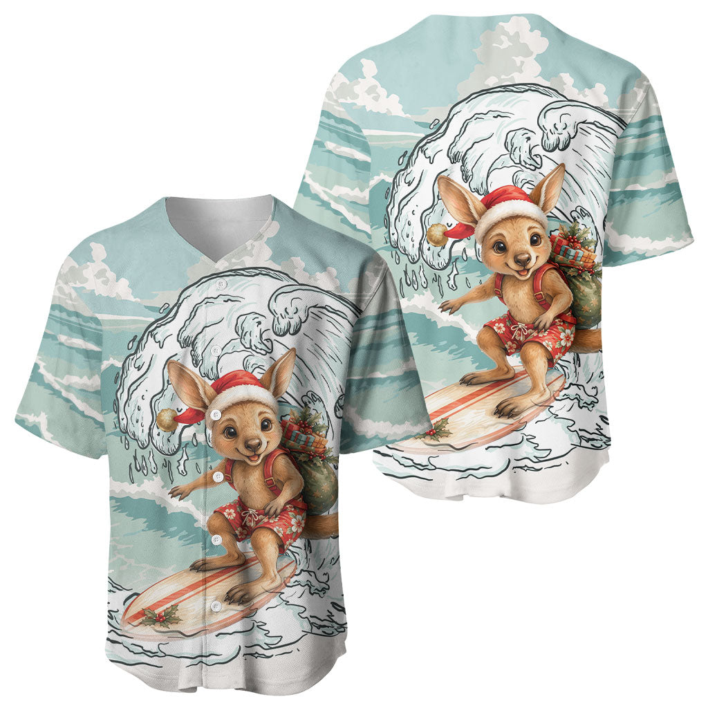 Aussie Festive Wallaby Christmas Baseball Jersey Surf's up Santa Animal Lover