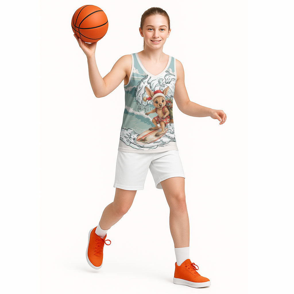 Aussie Festive Wallaby Christmas Basketball Jersey Surf's up Santa Animal Lover