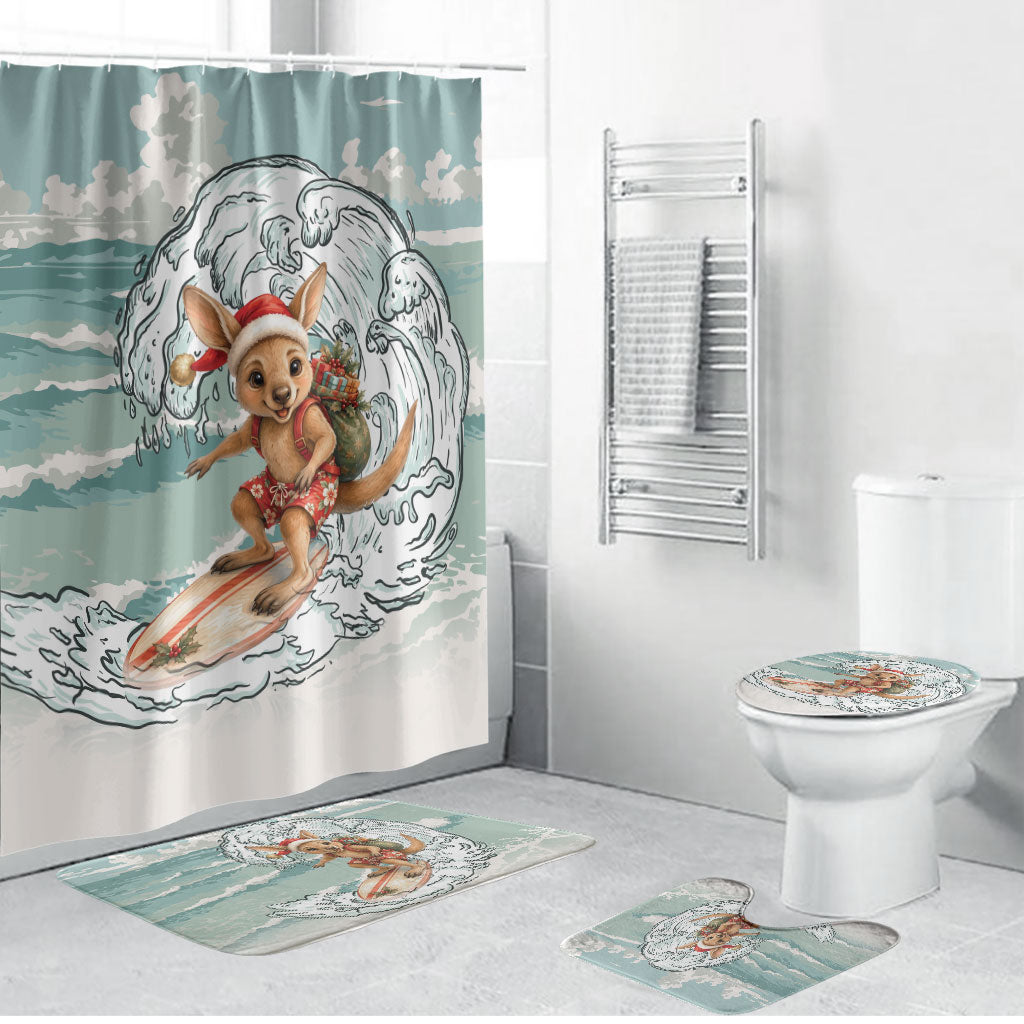 Aussie Festive Wallaby Christmas Bathroom Set Surf's up Santa Animal Lover