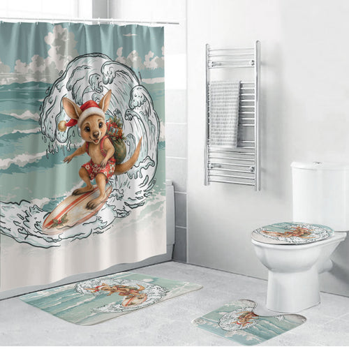 Aussie Festive Wallaby Christmas Bathroom Set Surf's up Santa Animal Lover