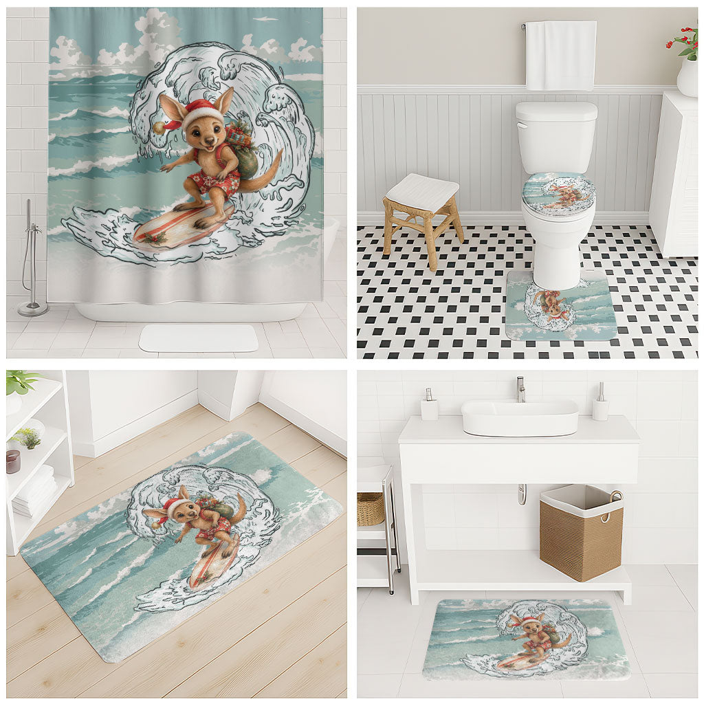 Aussie Festive Wallaby Christmas Bathroom Set Surf's up Santa Animal Lover