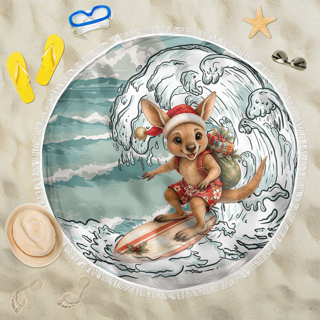 Aussie Festive Wallaby Christmas Beach Blanket Surf's up Santa Animal Lover
