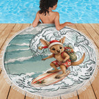 Aussie Festive Wallaby Christmas Beach Blanket Surf's up Santa Animal Lover