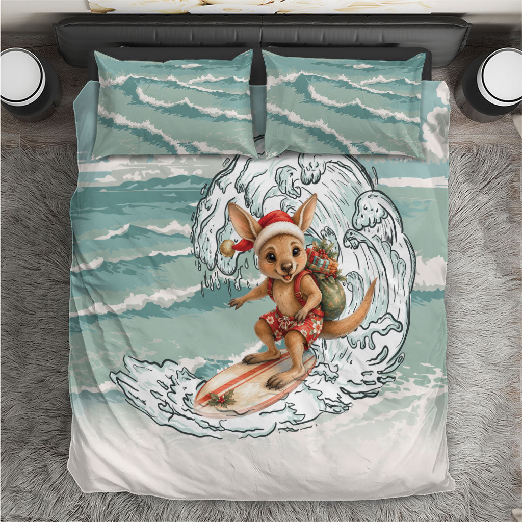 Aussie Festive Wallaby Christmas Bedding Set Surf's up Santa Animal Lover