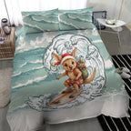 Aussie Festive Wallaby Christmas Bedding Set Surf's up Santa Animal Lover