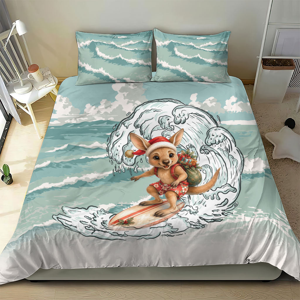 Aussie Festive Wallaby Christmas Bedding Set Surf's up Santa Animal Lover