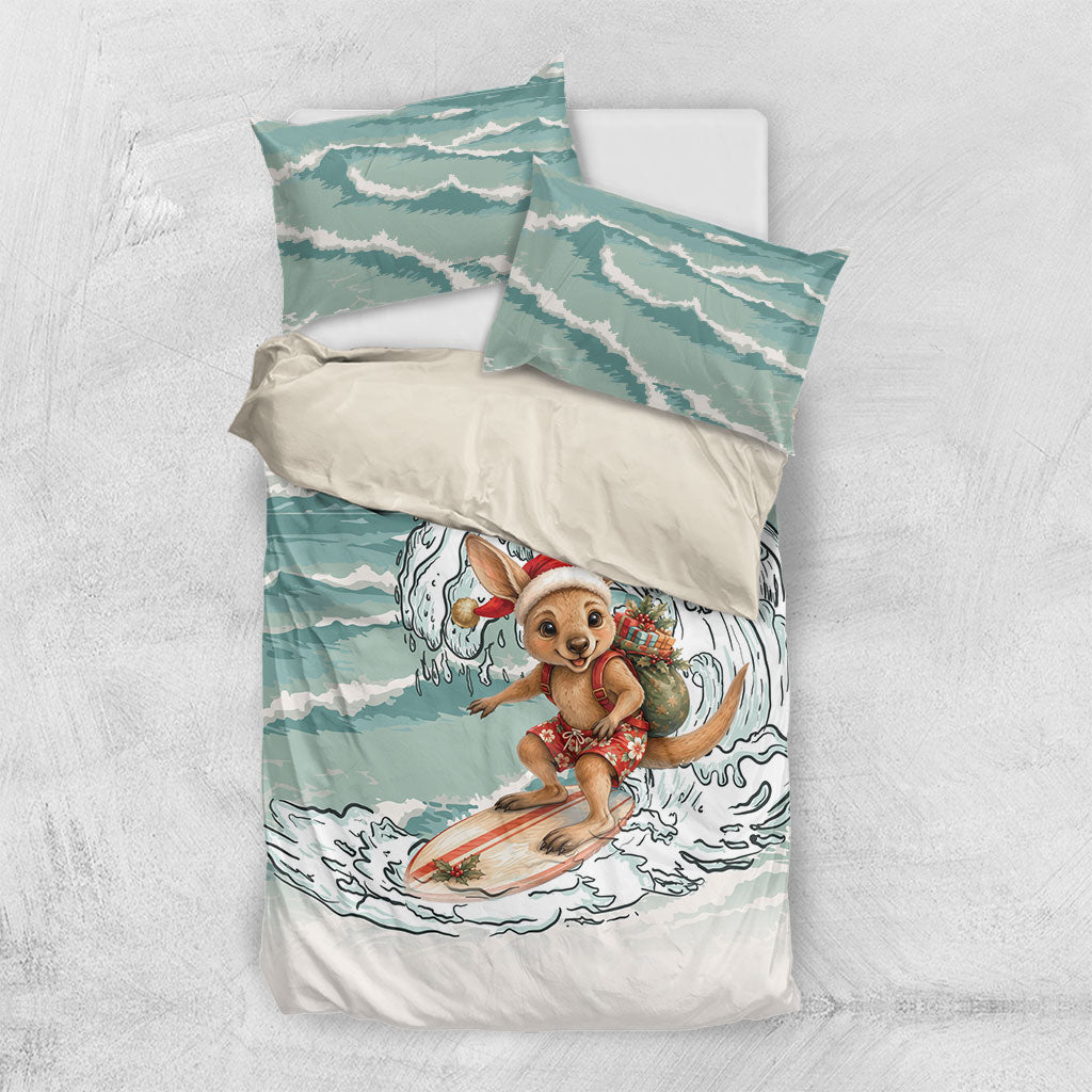Aussie Festive Wallaby Christmas Bedding Set Surf's up Santa Animal Lover