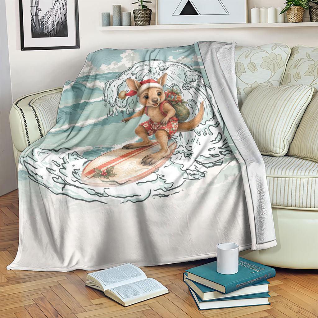 Aussie Festive Wallaby Christmas Blanket Surf's up Santa Animal Lover