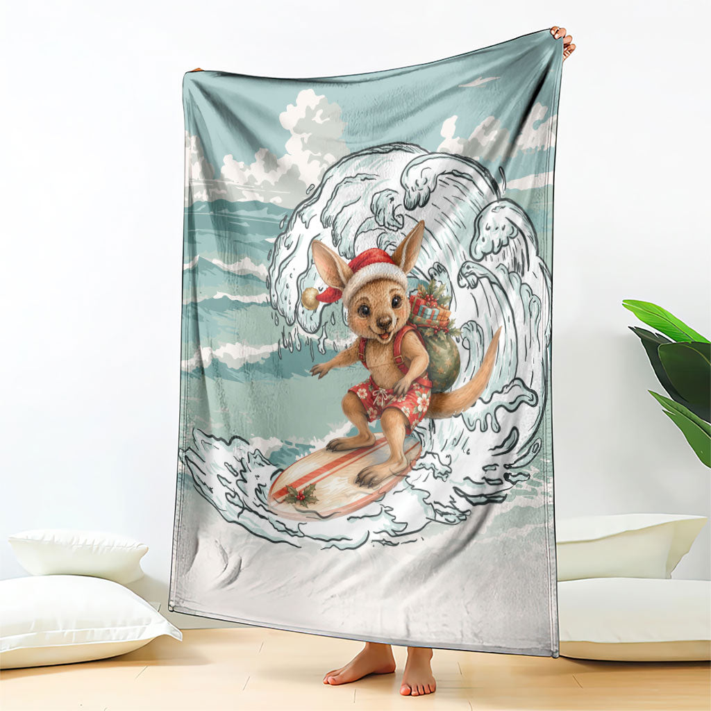 Aussie Festive Wallaby Christmas Blanket Surf's up Santa Animal Lover