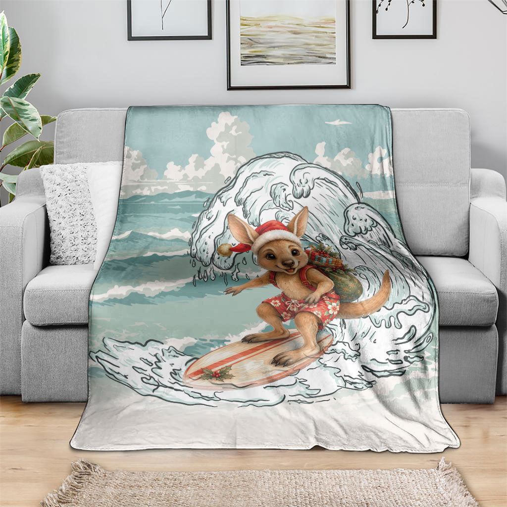 Aussie Festive Wallaby Christmas Blanket Surf's up Santa Animal Lover