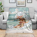 Aussie Festive Wallaby Christmas Blanket Surf's up Santa Animal Lover