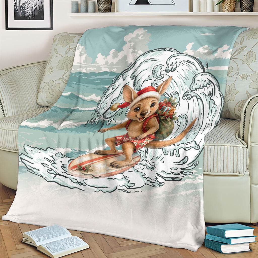 Aussie Festive Wallaby Christmas Blanket Surf's up Santa Animal Lover
