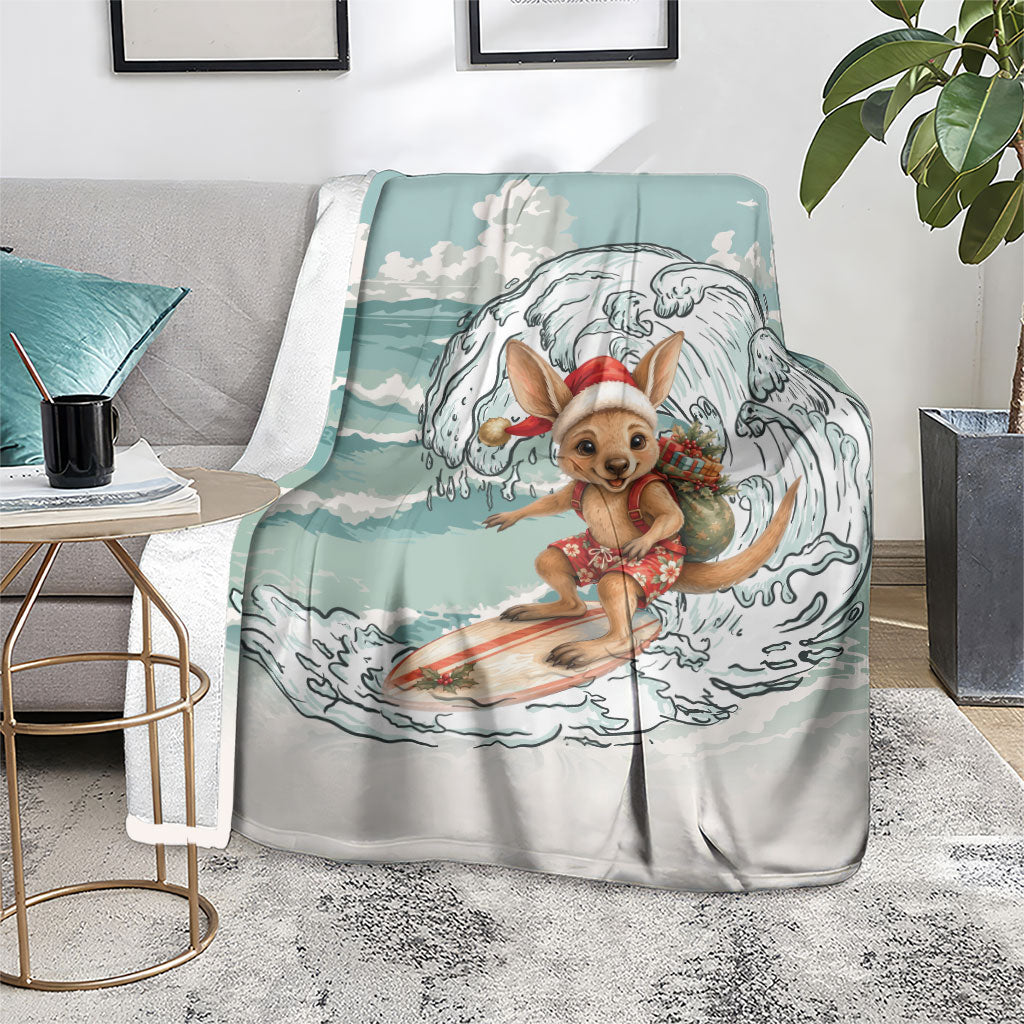 Aussie Festive Wallaby Christmas Blanket Surf's up Santa Animal Lover