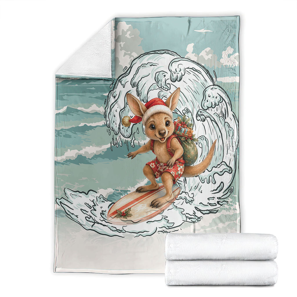 Aussie Festive Wallaby Christmas Blanket Surf's up Santa Animal Lover