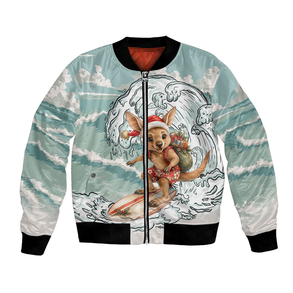 Aussie Festive Wallaby Christmas Bomber Jacket Surf's up Santa Animal Lover