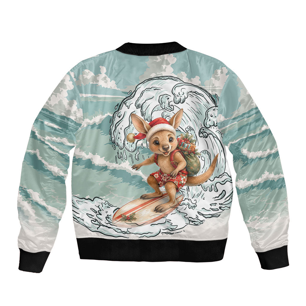 Aussie Festive Wallaby Christmas Bomber Jacket Surf's up Santa Animal Lover