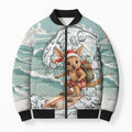 Aussie Festive Wallaby Christmas Bomber Puffer Jacket Surf's up Santa Animal Lover