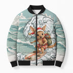 Aussie Festive Wallaby Christmas Bomber Puffer Jacket Surf's up Santa Animal Lover