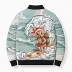 Aussie Festive Wallaby Christmas Bomber Puffer Jacket Surf's up Santa Animal Lover