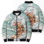 Aussie Festive Wallaby Christmas Bomber Puffer Jacket Surf's up Santa Animal Lover