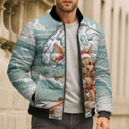 Aussie Festive Wallaby Christmas Bomber Puffer Jacket Surf's up Santa Animal Lover