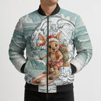 Aussie Festive Wallaby Christmas Bomber Puffer Jacket Surf's up Santa Animal Lover
