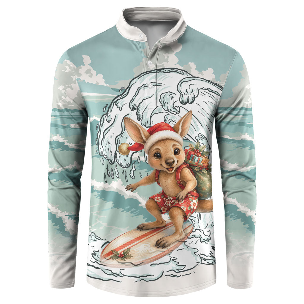 Aussie Festive Wallaby Christmas Button Sweatshirt Surf's up Santa Animal Lover