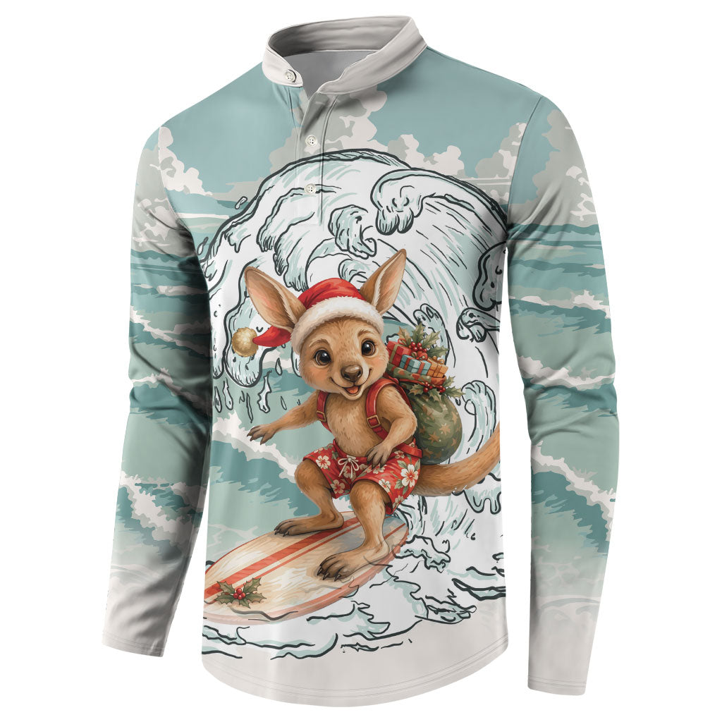 Aussie Festive Wallaby Christmas Button Sweatshirt Surf's up Santa Animal Lover