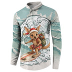 Aussie Festive Wallaby Christmas Button Sweatshirt Surf's up Santa Animal Lover