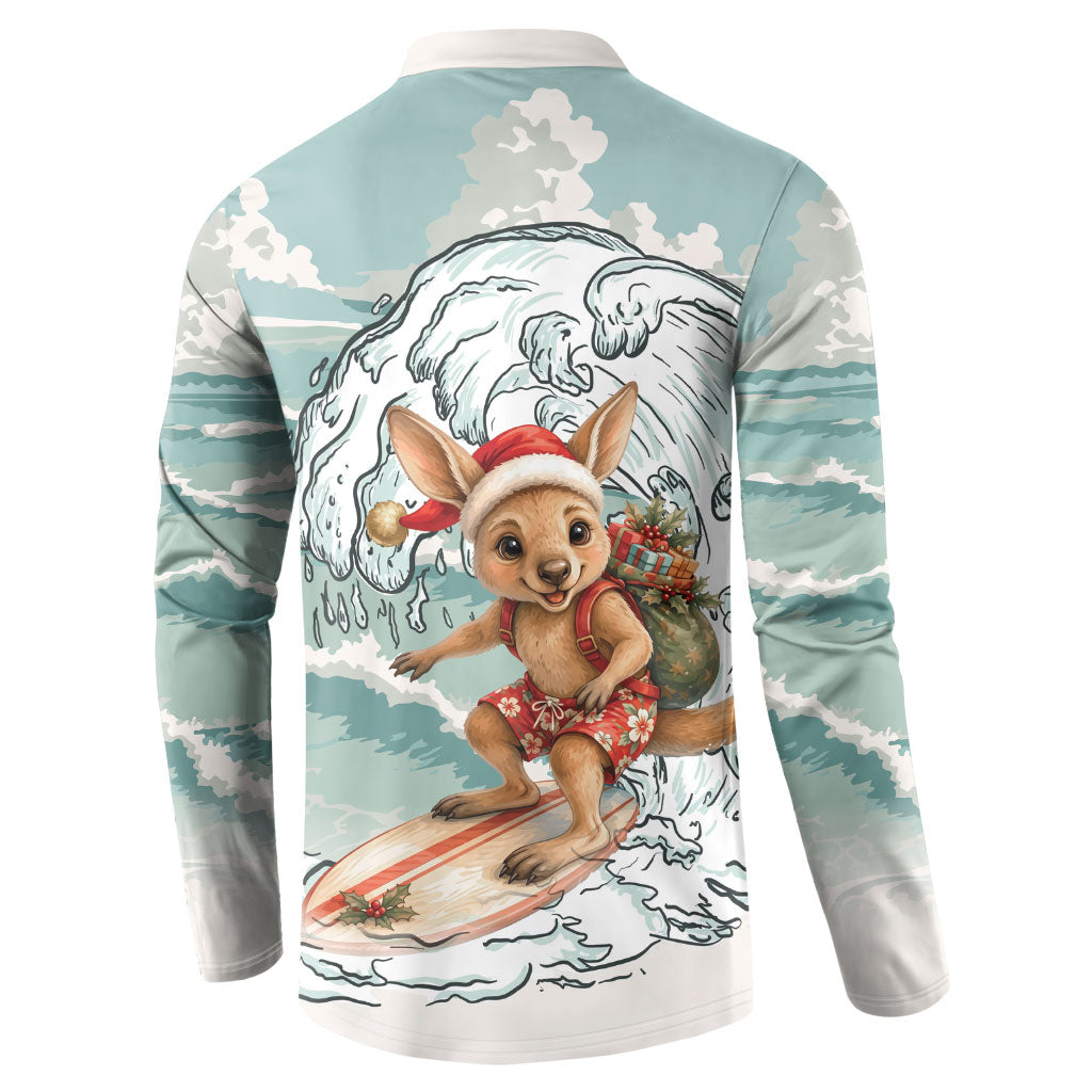 Aussie Festive Wallaby Christmas Button Sweatshirt Surf's up Santa Animal Lover