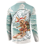 Aussie Festive Wallaby Christmas Button Sweatshirt Surf's up Santa Animal Lover