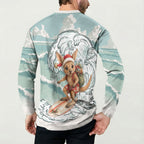 Aussie Festive Wallaby Christmas Button Sweatshirt Surf's up Santa Animal Lover