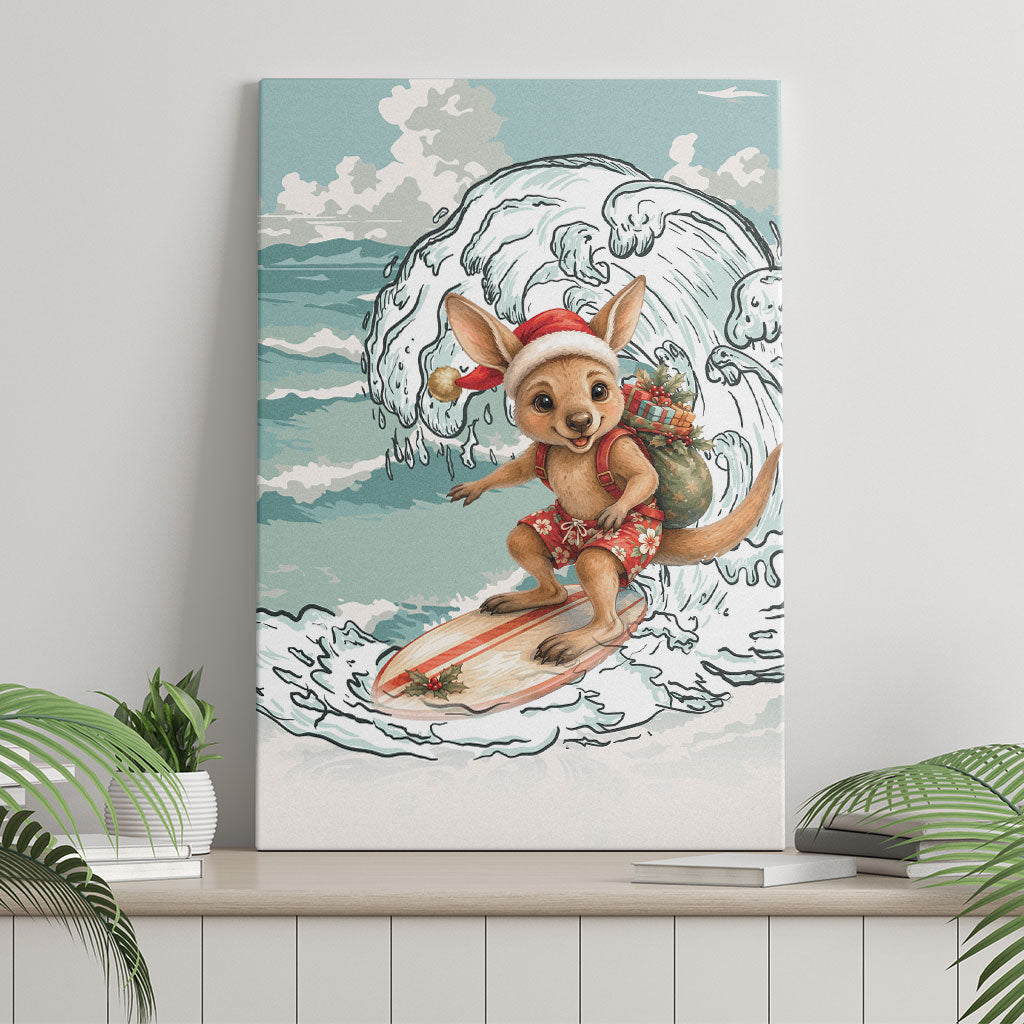 Aussie Festive Wallaby Christmas Canvas Wall Art Surf's up Santa Animal Lover