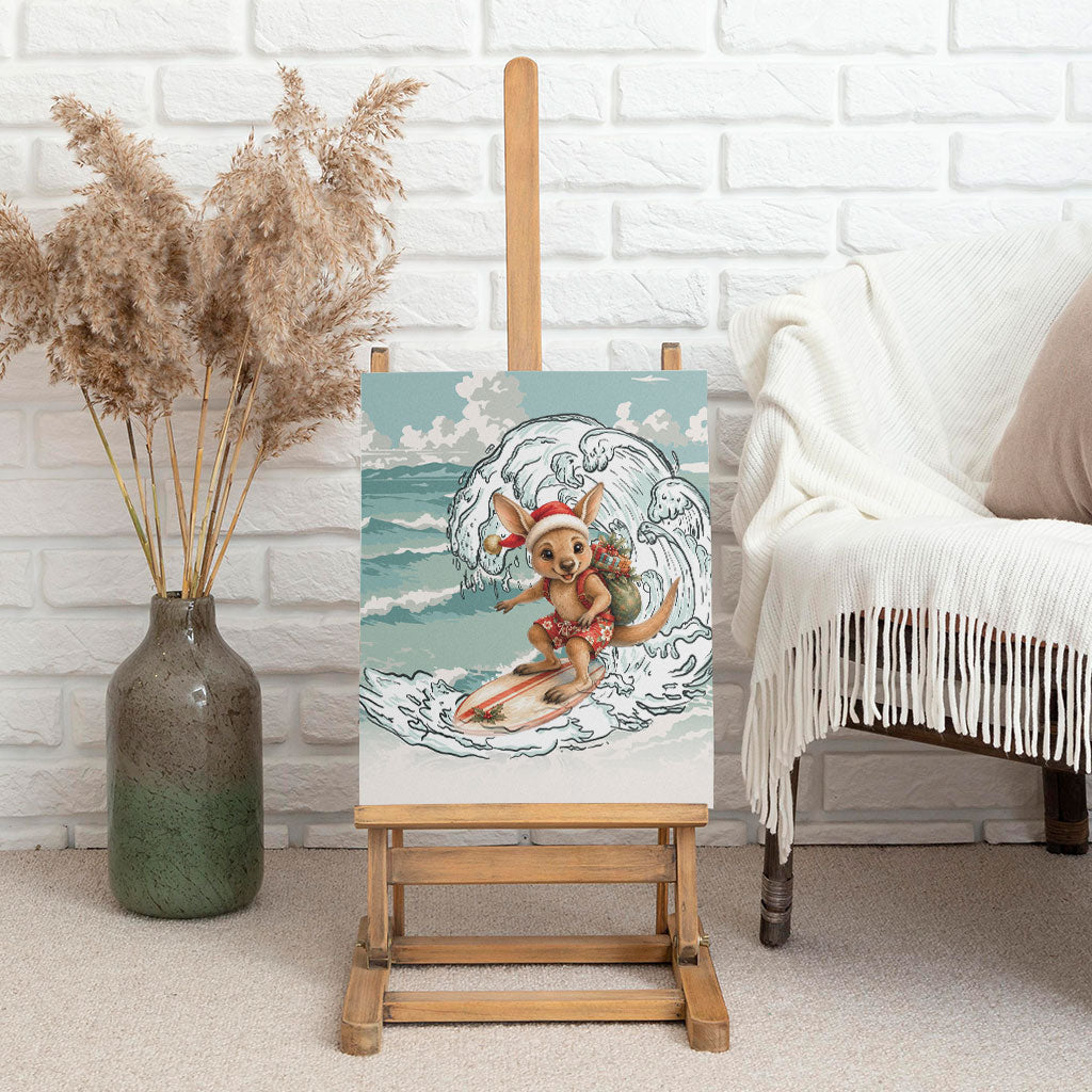 Aussie Festive Wallaby Christmas Canvas Wall Art Surf's up Santa Animal Lover