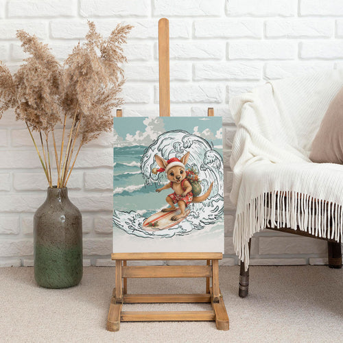 Aussie Festive Wallaby Christmas Canvas Wall Art Surf's up Santa Animal Lover