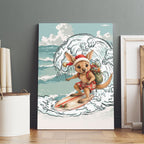 Aussie Festive Wallaby Christmas Canvas Wall Art Surf's up Santa Animal Lover