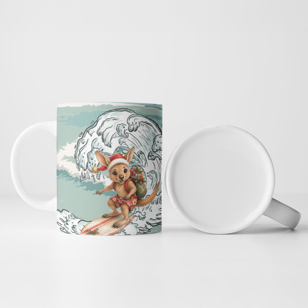 Aussie Festive Wallaby Christmas Ceramic Mug Surf's up Santa Animal Lover