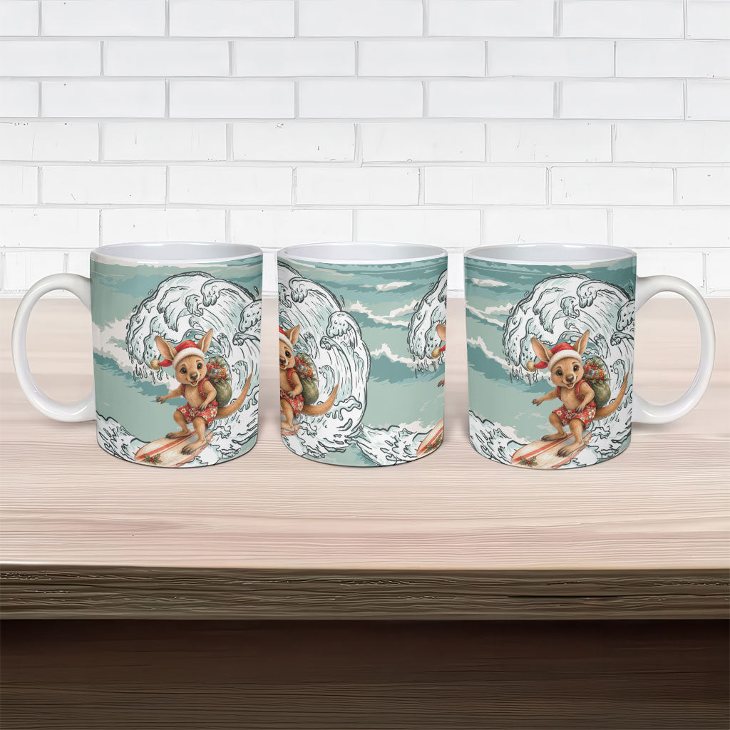 Aussie Festive Wallaby Christmas Ceramic Mug Surf's up Santa Animal Lover
