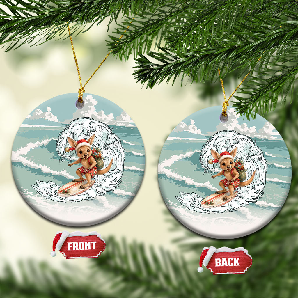 Aussie Festive Wallaby Christmas Ceramic Ornament Surf's up Santa Animal Lover