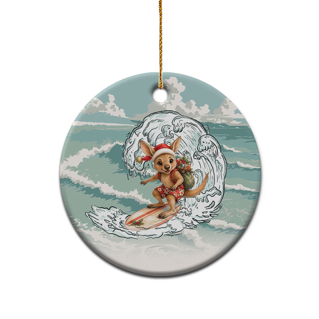 Aussie Festive Wallaby Christmas Ceramic Ornament Surf's up Santa Animal Lover