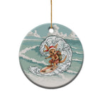 Aussie Festive Wallaby Christmas Ceramic Ornament Surf's up Santa Animal Lover