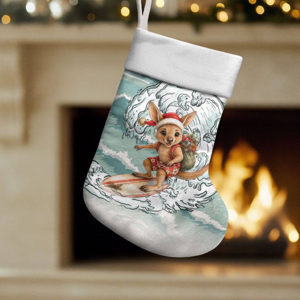 Aussie Festive Wallaby Christmas Stocking Surf's up Santa Animal Lover