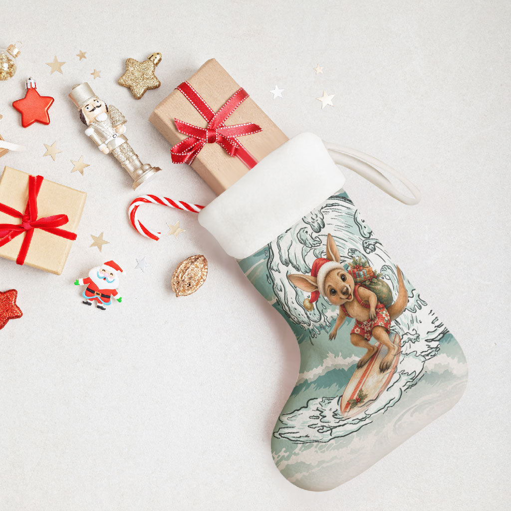 Aussie Festive Wallaby Christmas Stocking Surf's up Santa Animal Lover