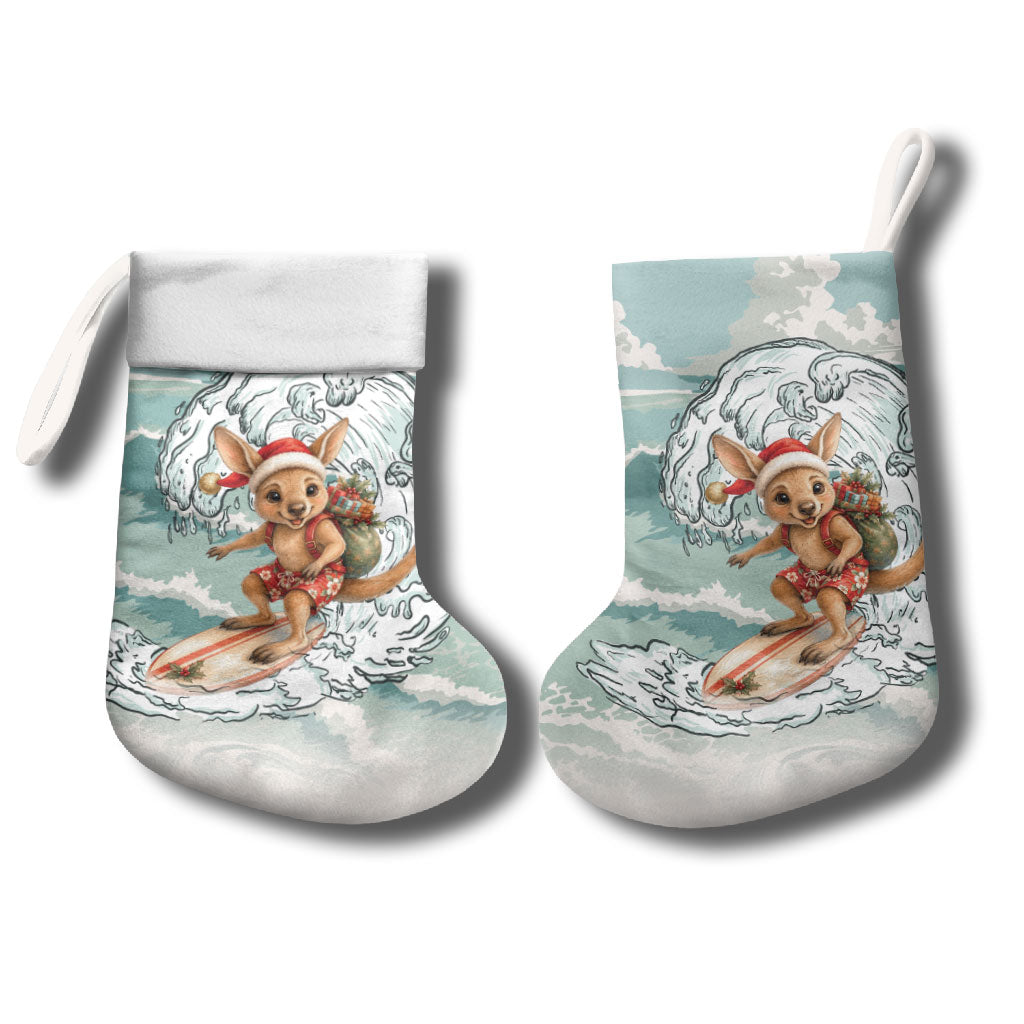 Aussie Festive Wallaby Christmas Stocking Surf's up Santa Animal Lover